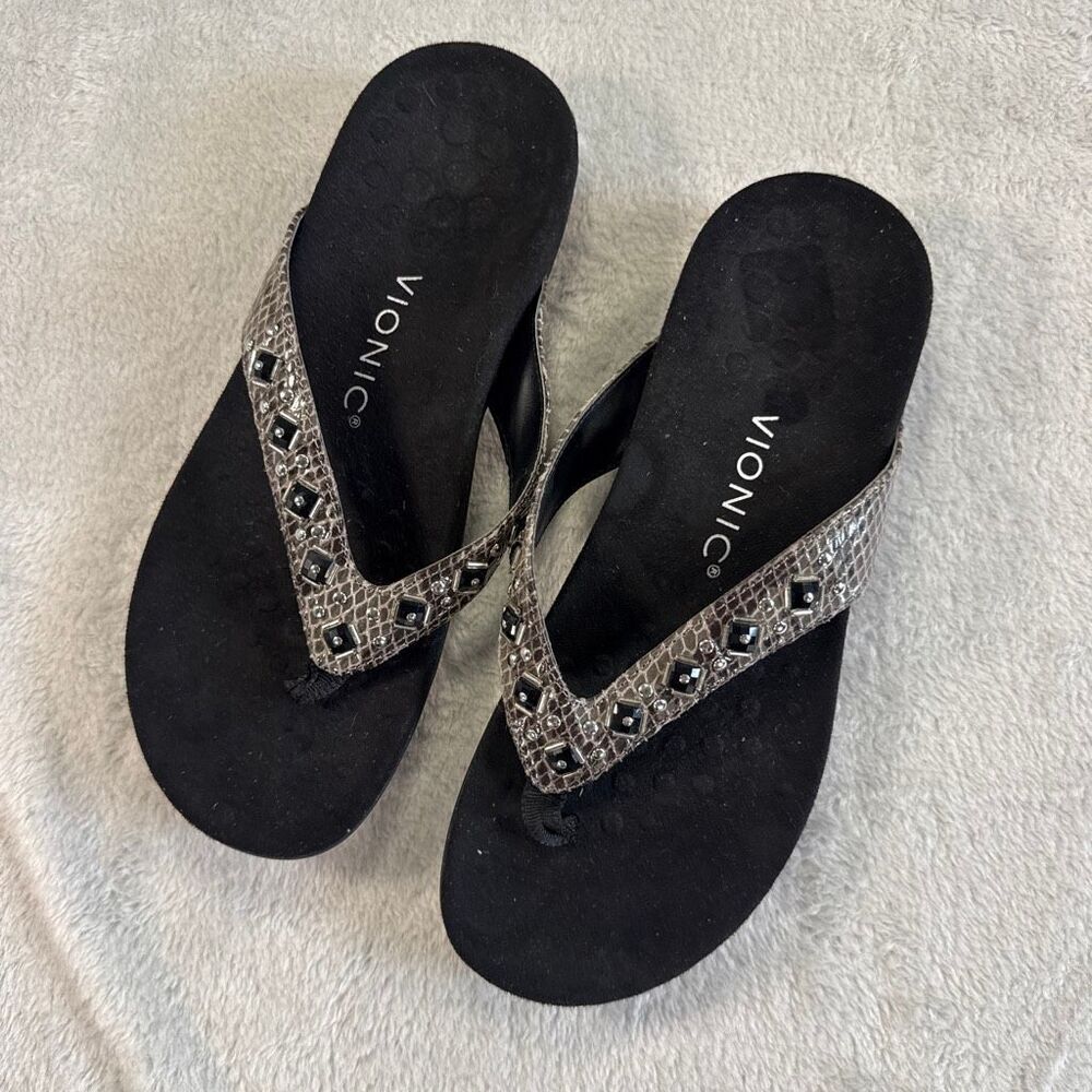 Vionic Floriana Orthaheel Black Studded Sandals Womens 7 Arch Support EUC
